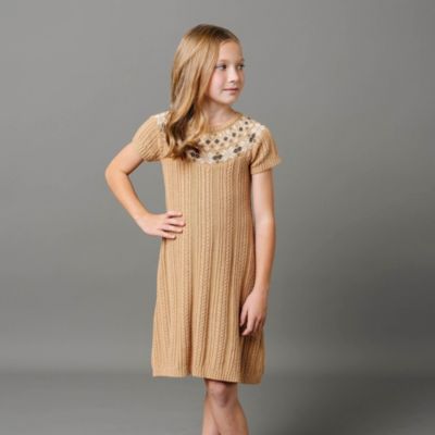 Toddler Girls Short Sleeve Fair Isle Cable Sweater Dress