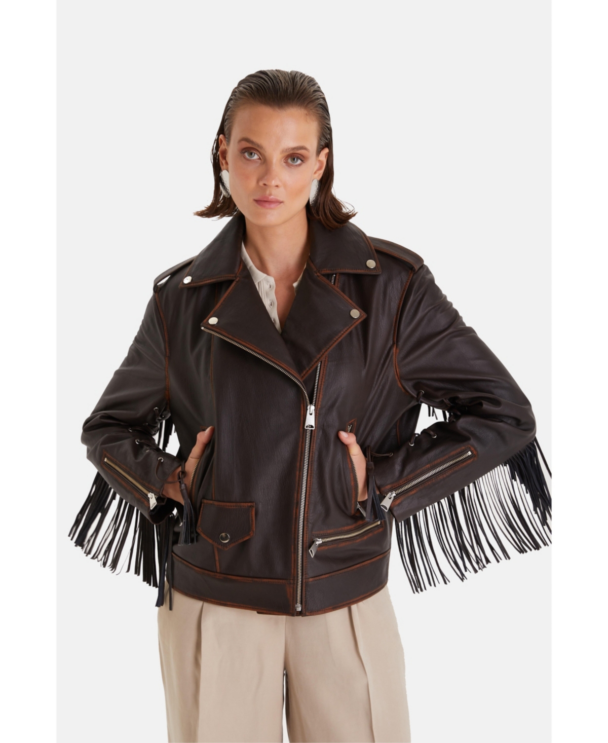 Furniq Uk Women's Genuine Leather Jacket,- Brown