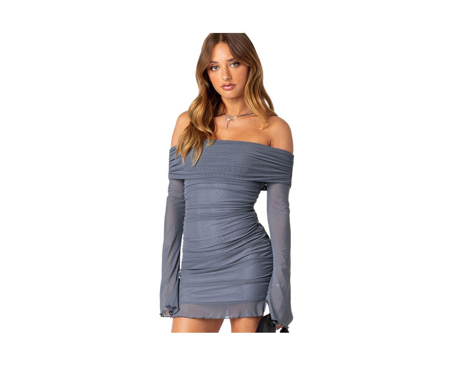 Women's Gala fold over gathered mesh mini dress
