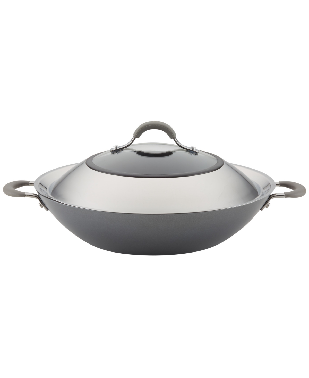 Shop Circulon Elementum Hard-anodized Aluminum Nonstick 14" Wok With Side Handles And Lid In Oyster Gray