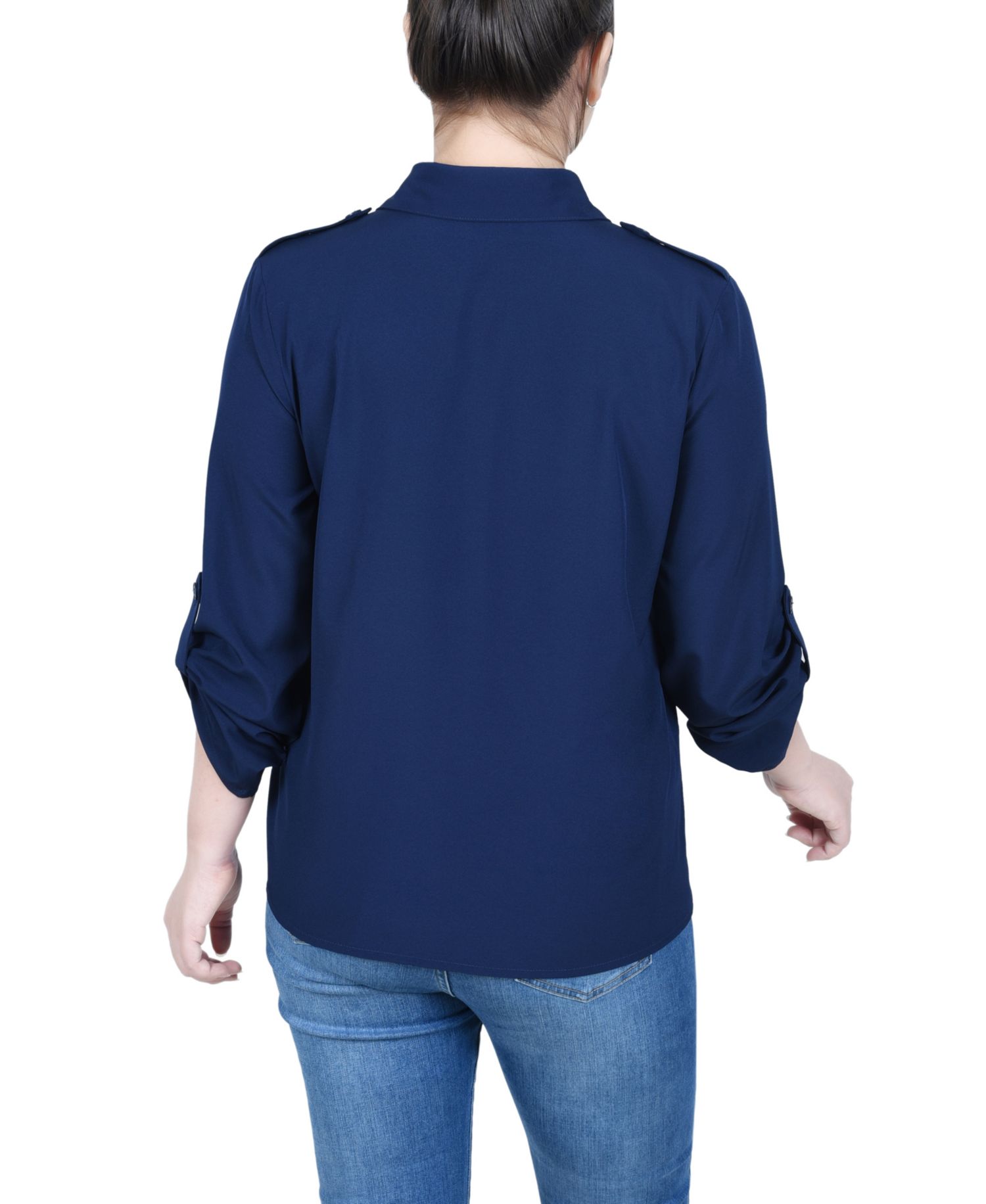 Petite 3/4 Sleeve Roll Tab Utility Blouse