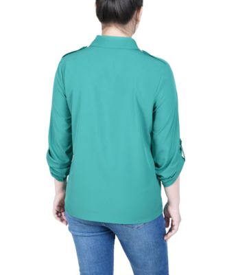 Petite 3/4 Sleeve Roll Tab Utility Blouse