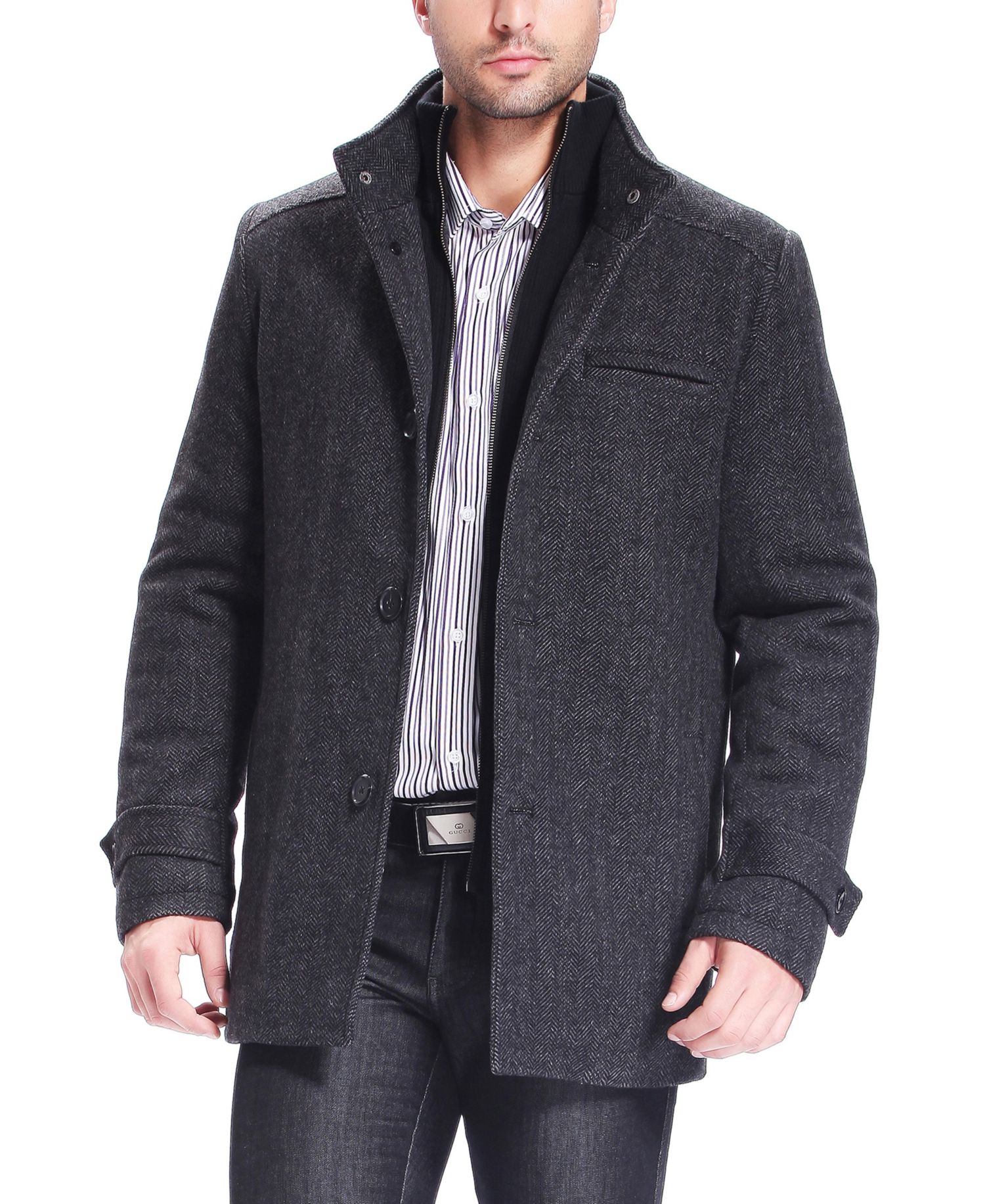 Men's Samuel Herringbone Wool Blend Bibbed Car Coat