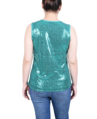 Petite Sleeveless Sequined Tank with Combo Banding Top