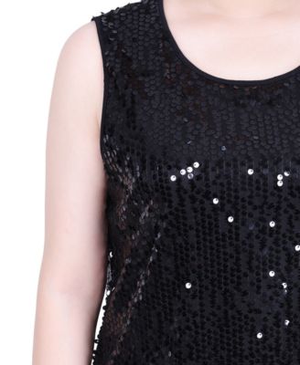 Petite Sleeveless Sequined Tank with Combo Banding Top