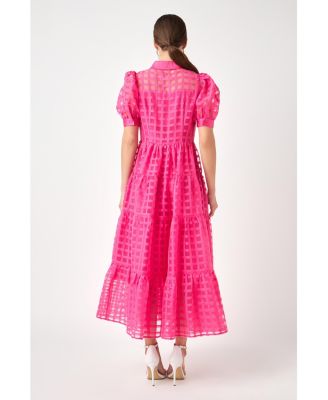 Women's Gridded Organza Tiered Maxi Dress