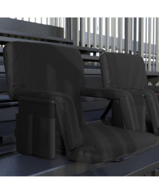 Set Of 2 Portable Stadium Chairs With Armrests, Reclining Padded Back & Seat, Lightweight Metal Frame & Backpack Straps, Storage Pockets