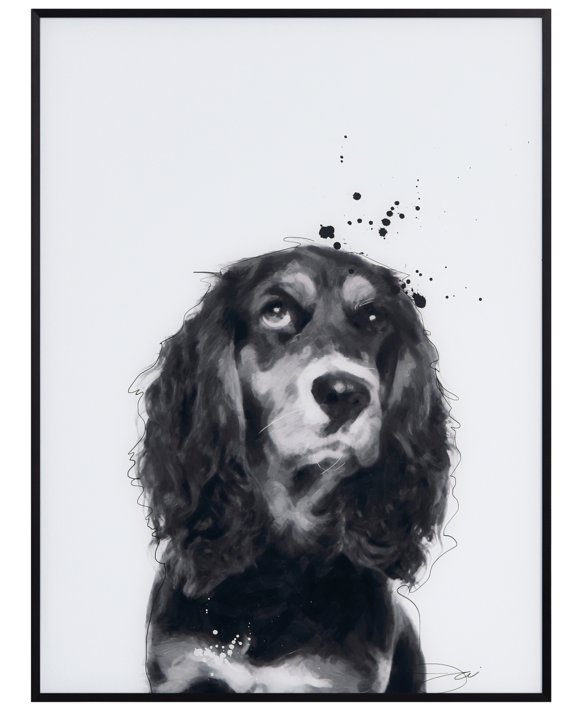 Empire Art Direct "cocker Spaniel" Pet Paintings On Printed Glass Encased With A Black Anodized Frame, 24" X 18" X 1" In Black And White