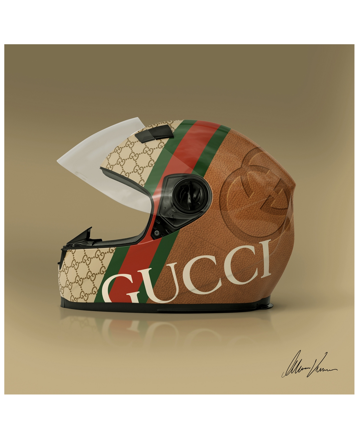 Empire Art Direct "gucci Fabulous Helmet" Frameless Free Floating Tempered Glass Panel Graphic Wall Art, 24" X 24" X 0 In Multi-color