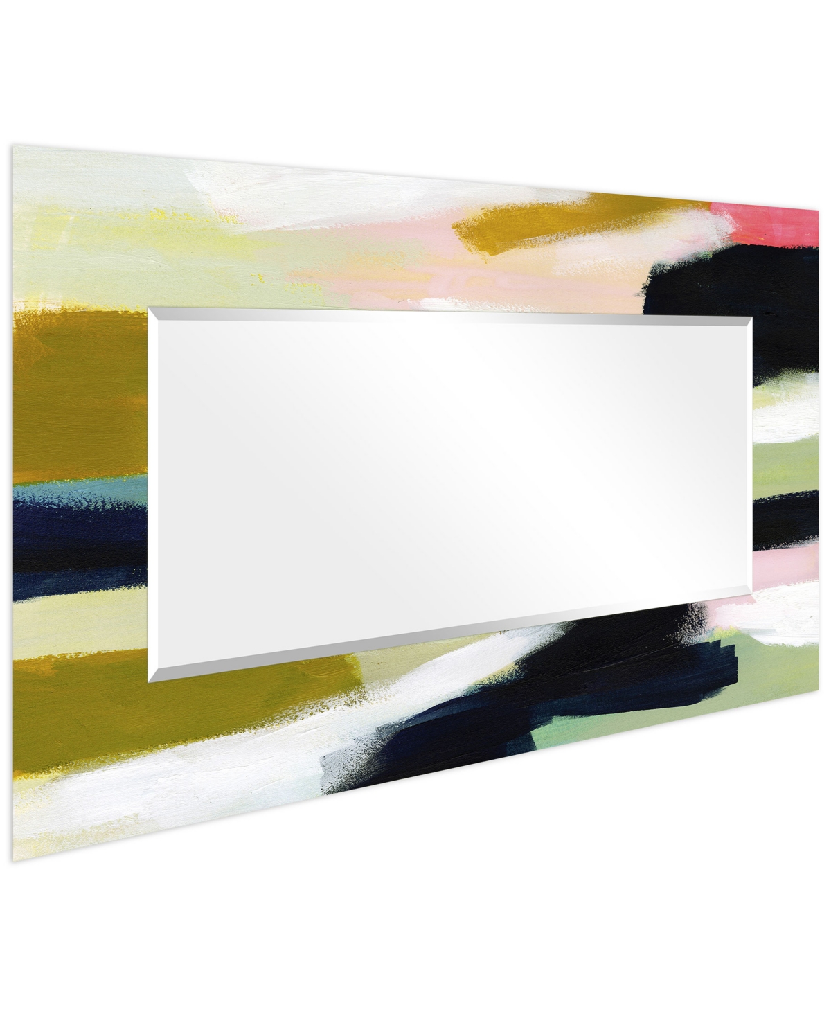 EMPIRE ART DIRECT "SUNDER II" RECTANGULAR BEVELED MIRROR ON FREE FLOATING PRINTED TEMPERED ART GLASS, 72" X 36" X 0.4" 
