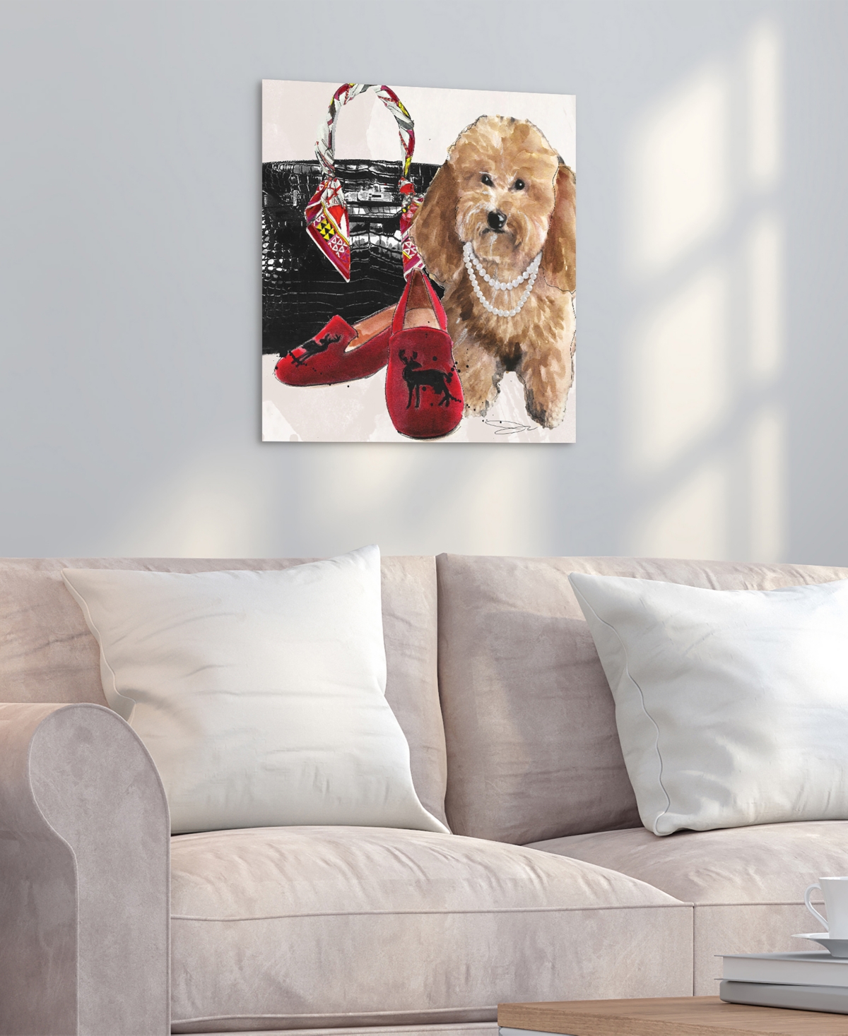 EMPIRE ART DIRECT "GOLDEN-TONE DOODLE" UNFRAMED FREE FLOATING TEMPERED GLASS PANEL GRAPHIC DOG WALL ART PRINT, 20" X 2 