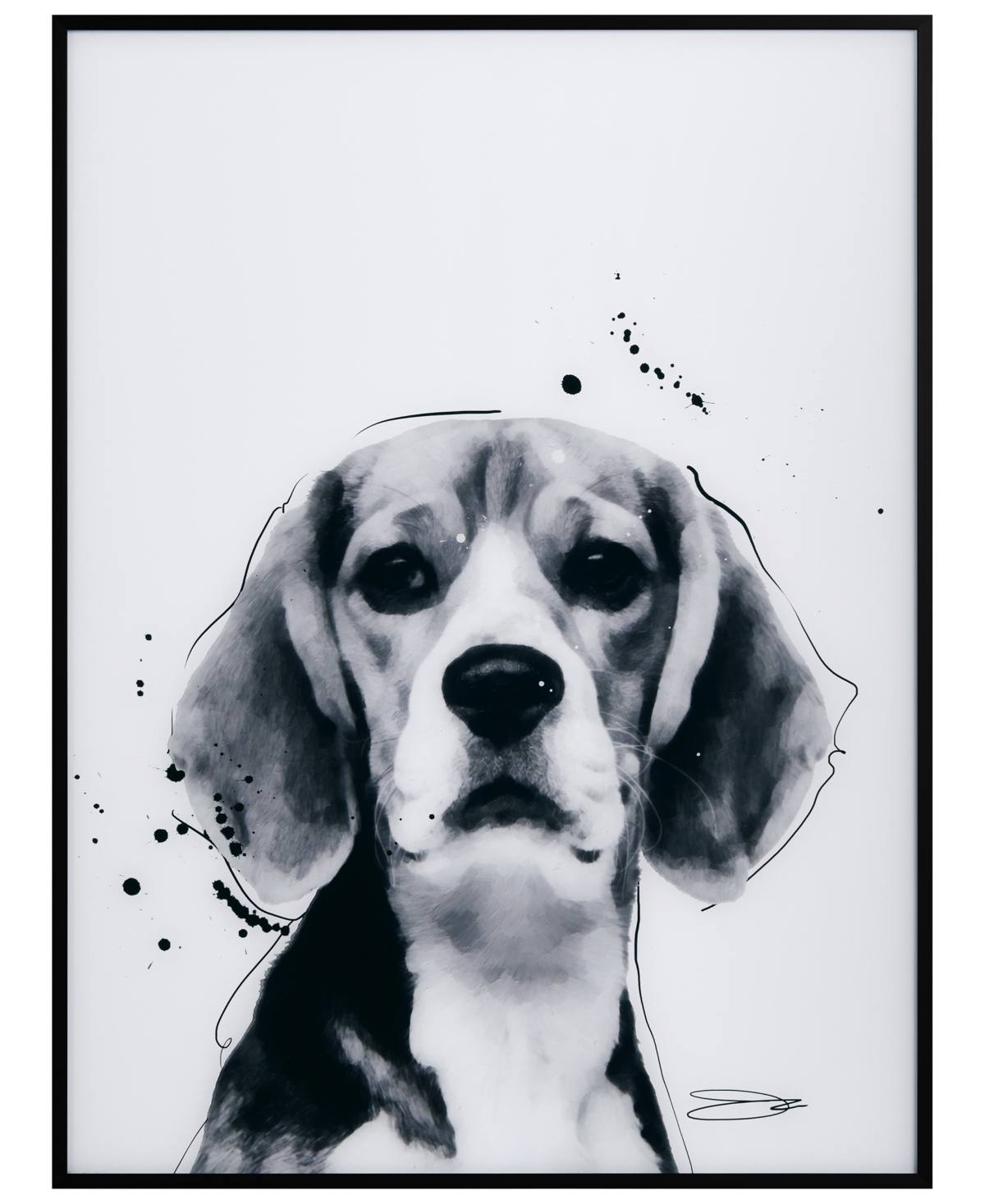 Empire Art Direct "beagle" Pet Paintings On Printed Glass Encased With A Black Anodized Frame, 24" X 18" X 1" In Black And White