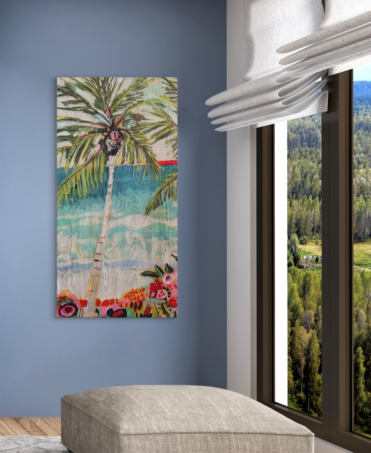 EMPIRE ART DIRECT "PALM TREE WHIMSY I" FINE GICLEE PRINTED DIRECTLY ON HAND FINISHED ASH WOOD WALL ART, 48" X 24" X 1. 