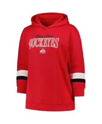 Women's Scarlet Ohio State Buckeyes Plus Size Badge Bridge Stripe Pullover Hoodie
