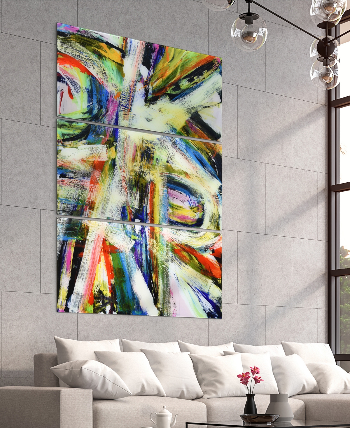 Empire Art Direct "rock Star I Abc" Frameless Free Floating Tempered Glass Panel Graphic Wall Art Set Of 3, 72" X 36" In Multi-color