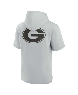 Men's and Women's Gray Georgia Bulldogs Super Soft Fleece Short Sleeve Pullover Hoodie