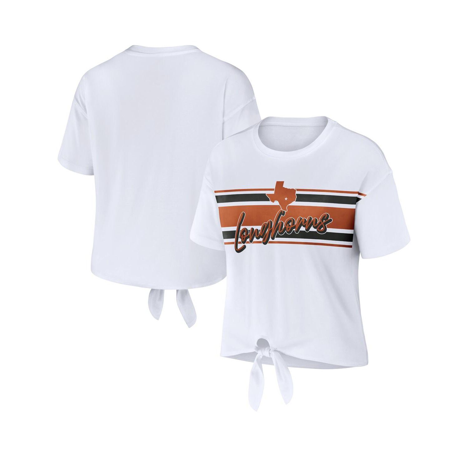 Women's White Texas Longhorns Striped Front Knot Cropped T-shirt