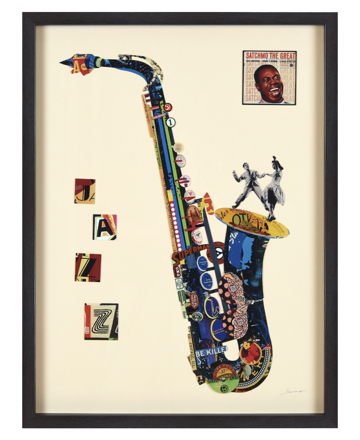 Empire Art Direct "sax Phone" Dimensional Collage Framed Graphic Art Under Glass Wall Art, 33" X 25" X 1.4" In Multi-color