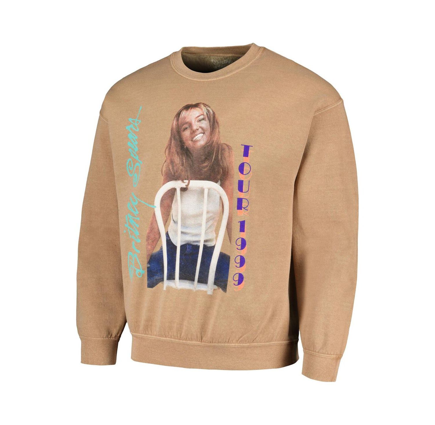 Men's Tan Distressed Britney Spears Tour Washed Pullover Sweatshirt