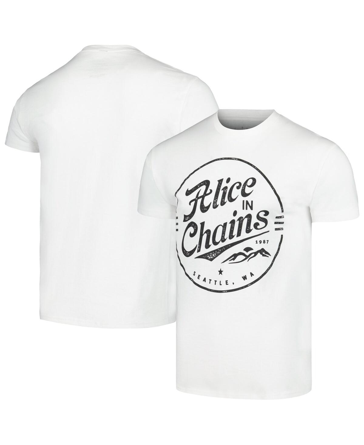 Manhead Merch Men's White Alice In Chains Seattle Stamp T-shirt
