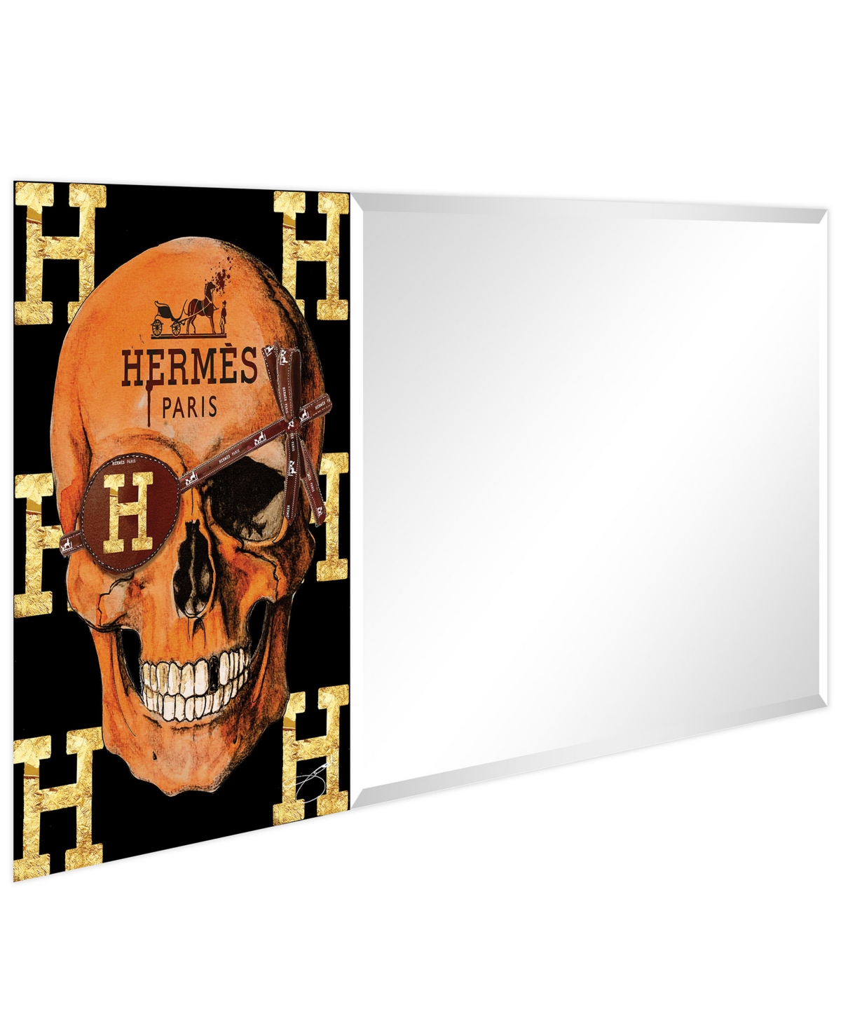 EMPIRE ART DIRECT "DESIGNER SKULL" RECTANGULAR BEVELED MIRROR ON FREE FLOATING PRINTED TEMPERED ART GLASS, 24" X 48" X 