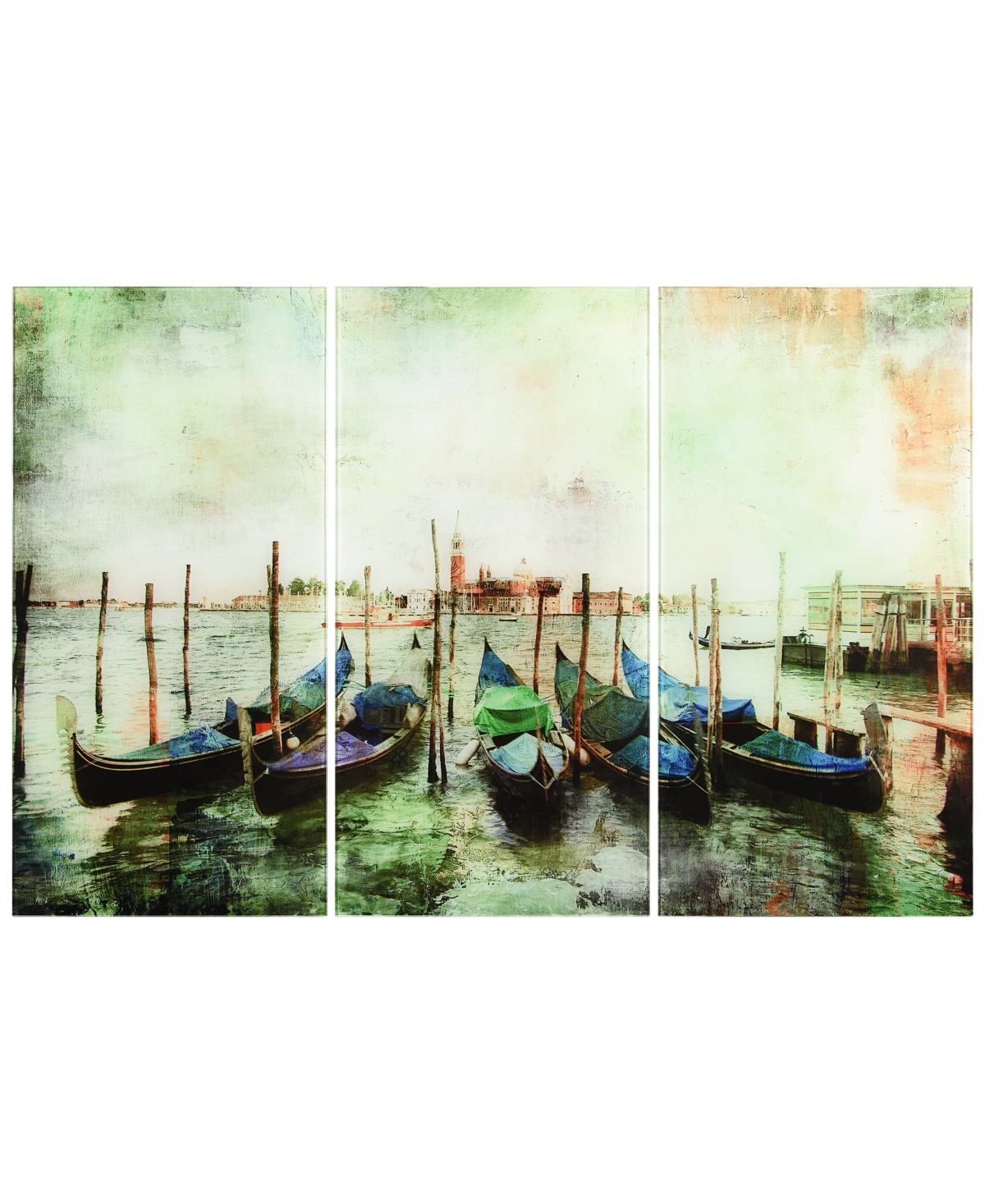 Empire Art Direct "venice Gondolas Abc" Frameless Free Floating Tempered Glass Panel Graphic Wall Art Set Of 3, 72" X In Multi-color