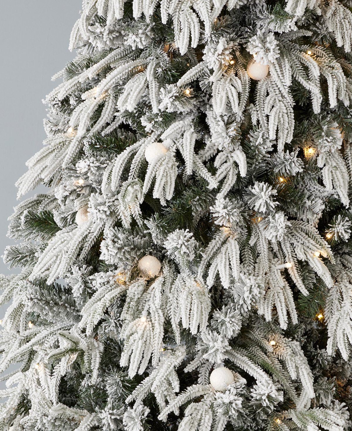 Shop Seasonal Frosted Acadia 6.5' Pre-lit Flocked Pe Mixed Pvc Full Tree With Metal Stand, 2409 Tips, 300 Changing In White