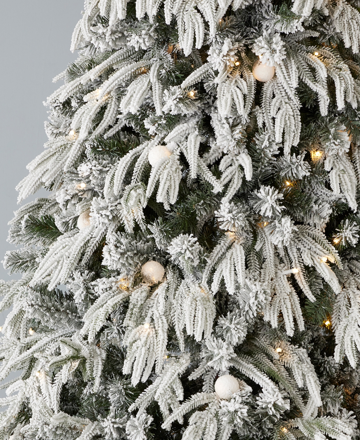 Seasonal Frosted Acadia 6.5' Pre-lit Flocked Pe Mixed Pvc Full Tree With Metal Stand, 2409 Tips, 300 Changing In White
