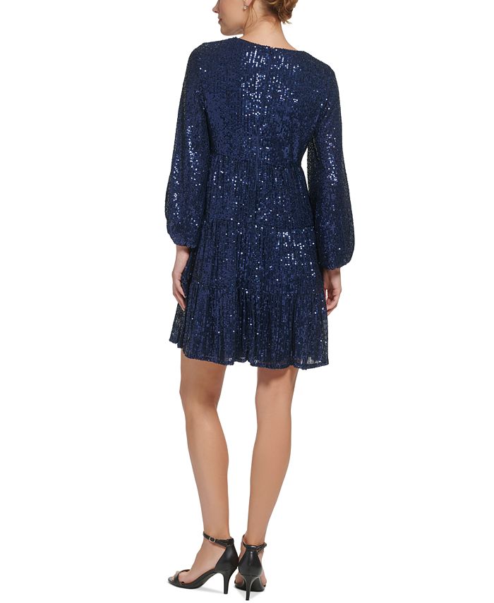 Eliza J Sequinned Tiered Fit & Flare Dress - Macy's