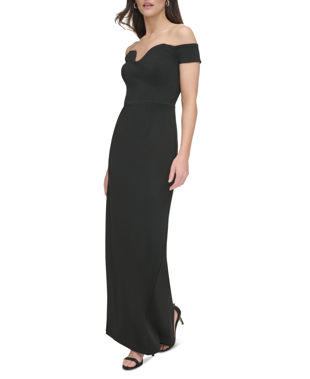 Shop Vince Camuto Women's Off-the-shoulder Notch-neck Gown In Black