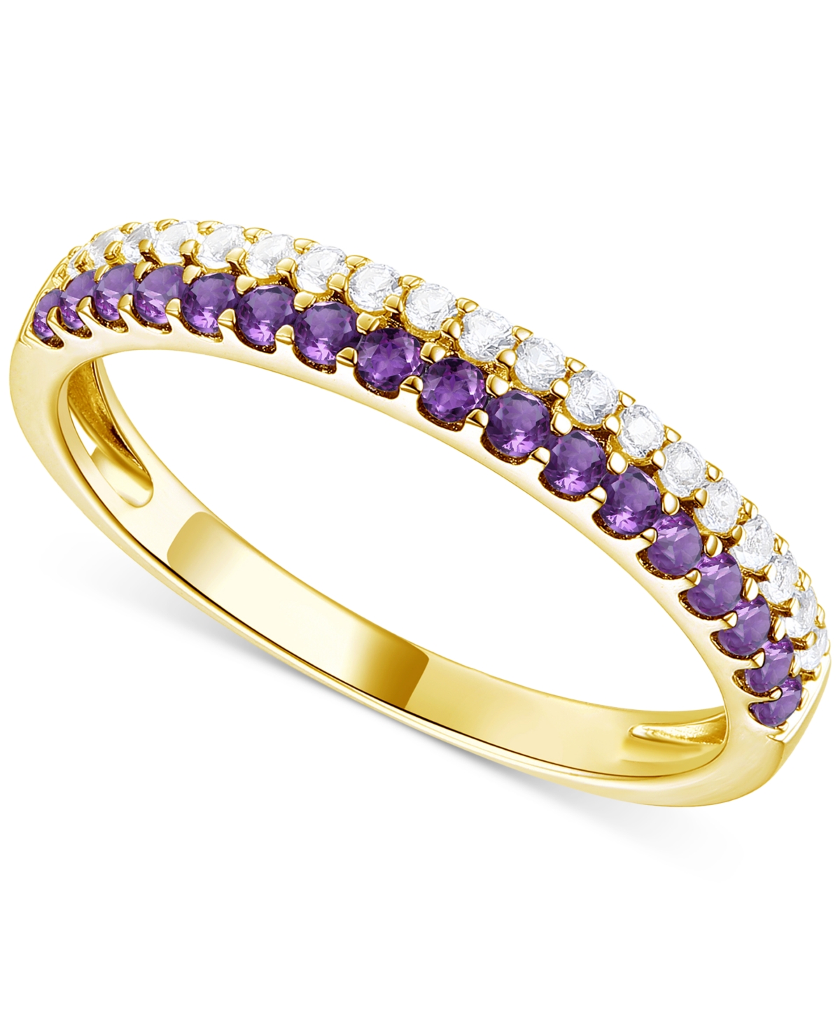 Macy's Amethyst (1/4 Ct. T.w.) & Lab-grown White Sapphire (1/4 Ct. T.w.) Two Row Stack Ring In 14k Gold-pla
