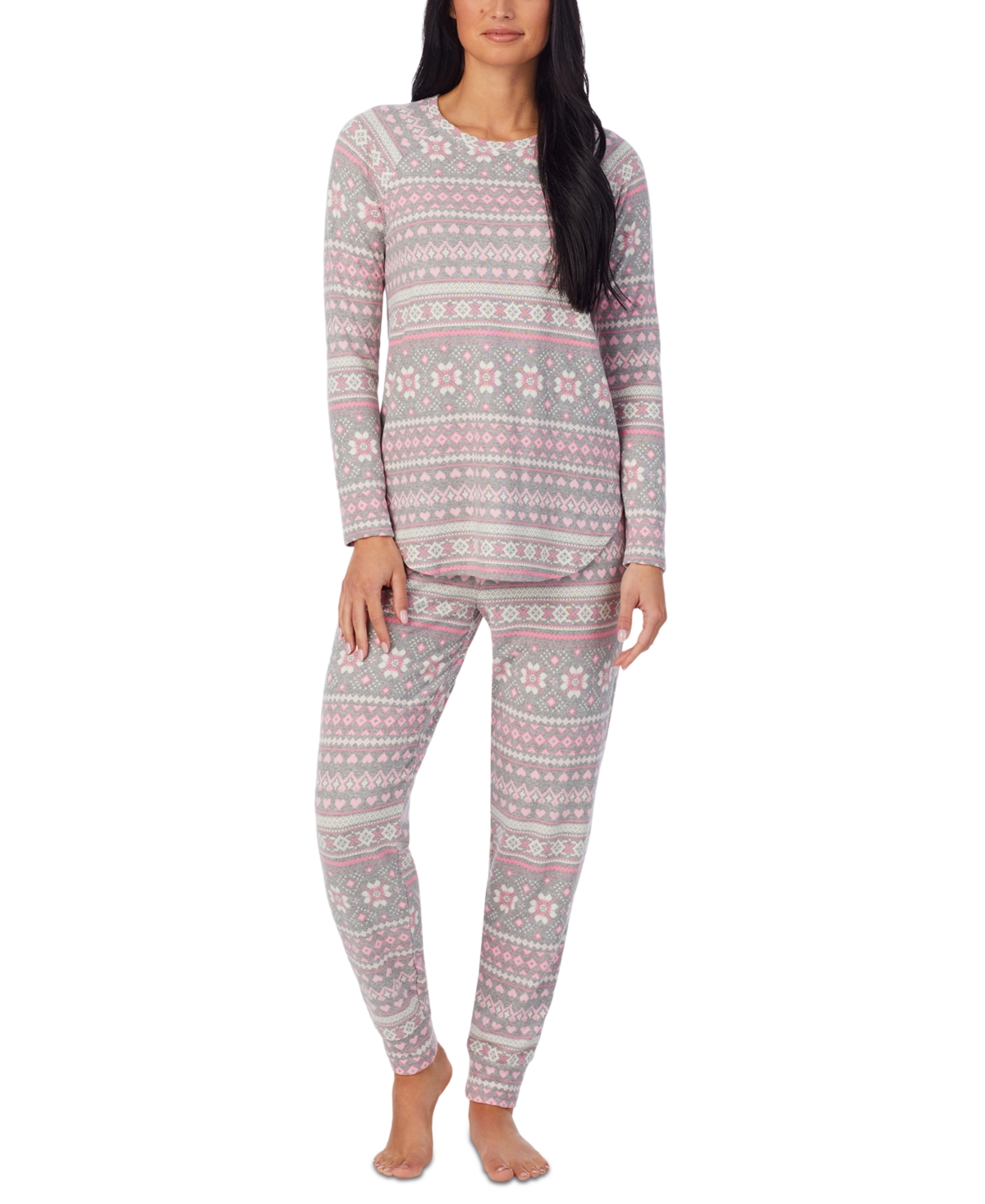 Women's Brushed Sweater-Knit Long-Sleeve Pajama Set - Grey Fairisle