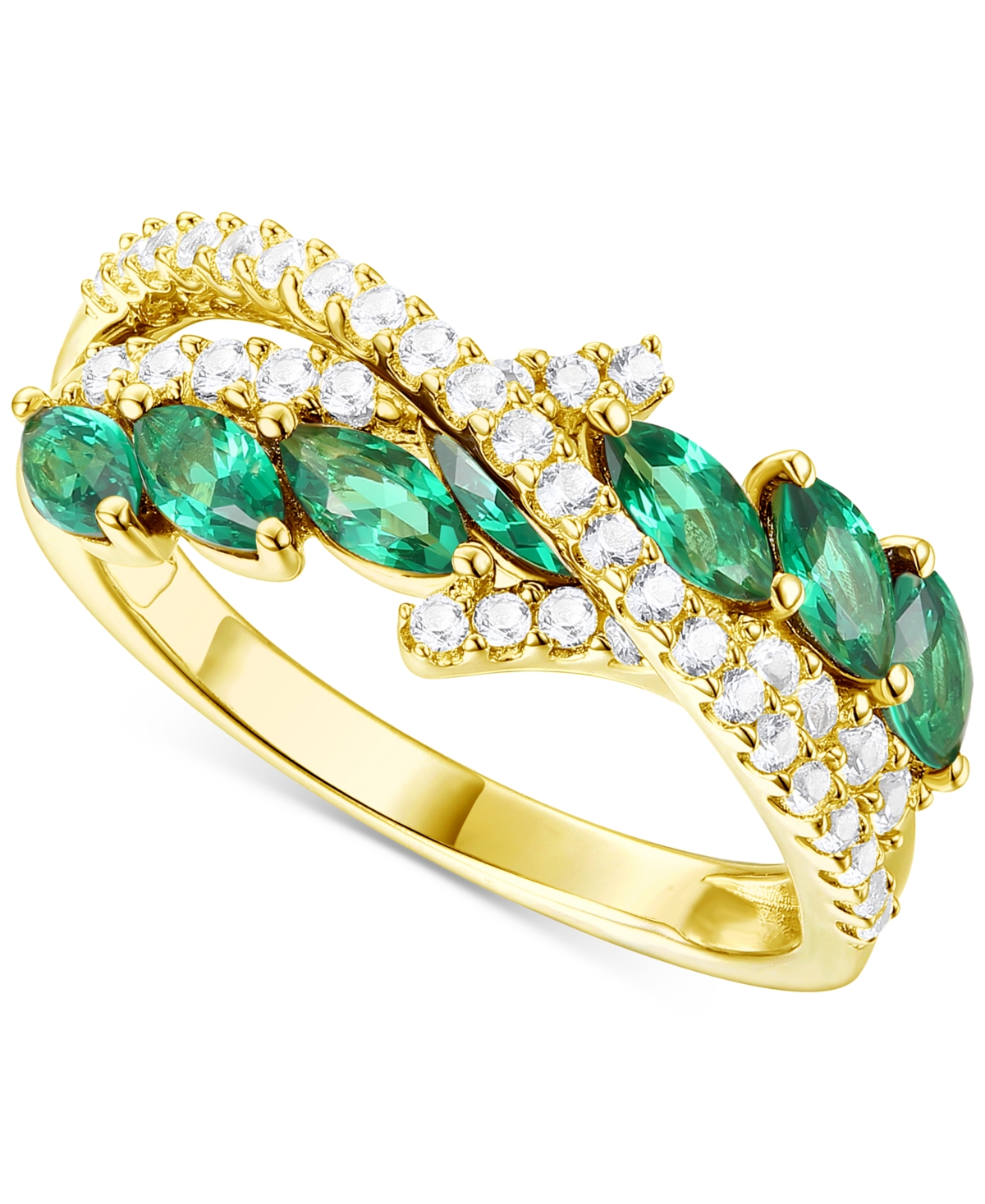 Macy's Lab-grown Emerald (3/4 Ct. T.w.) & Lab-grown White Sapphire (1/20 Ct. T.w.) Ring In 14k Gold-plated