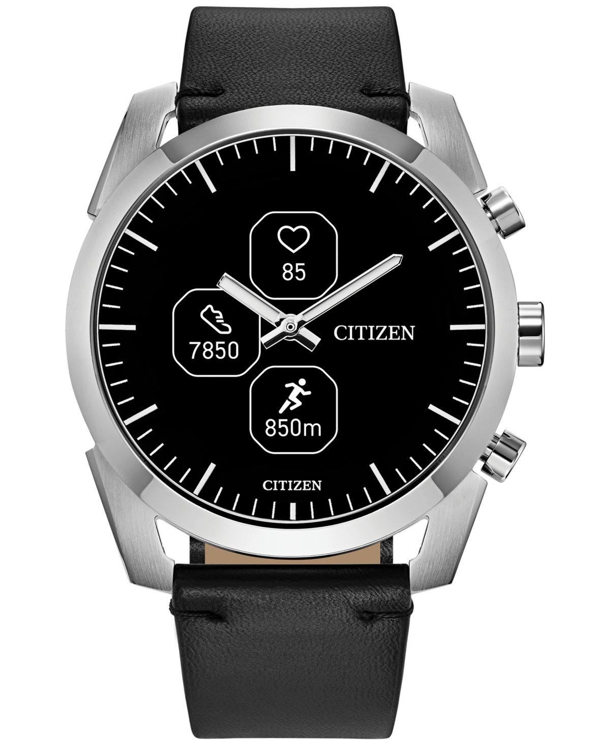 Citizen Men's Cz Smart Hybrid Sport Black Leather Strap Smart Watch 43mm