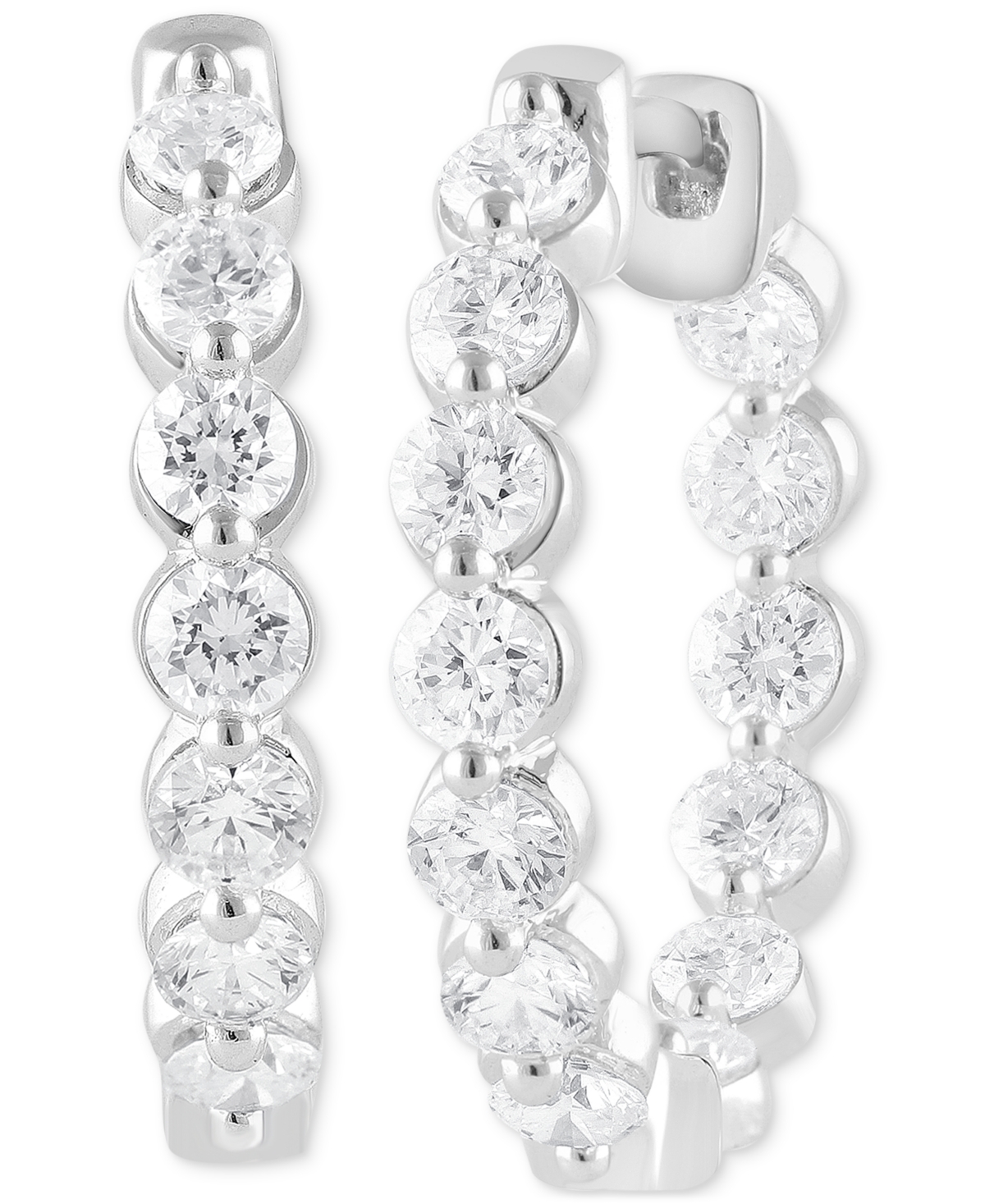 Lab Grown Diamond Bezel In & Out Small Hoop Earrings (2 ct. t.w.) in 14k White Gold - K White Gold