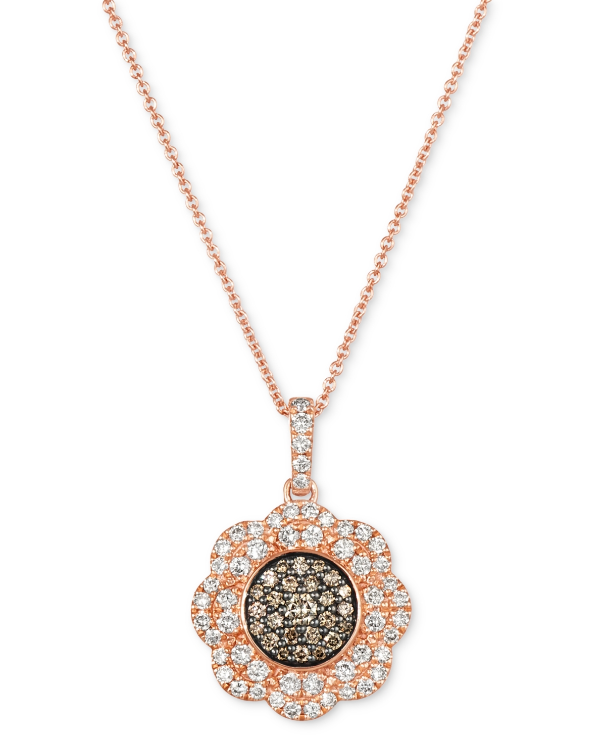Le Vian Chocolate Diamond & Nude Diamond Flower Cluster 18" Adjustable Pendant Necklace (3/4 Ct. T.w.) In 14 In K Strawberry Gold Pendant