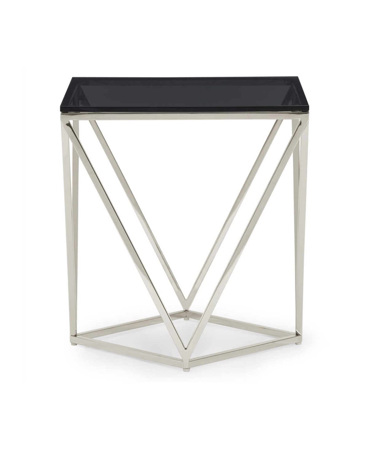 Macy's Aria 22" Smoked Glass And Polished Stainless Steel End Table In Pol Stainless Steel,smoked Glass