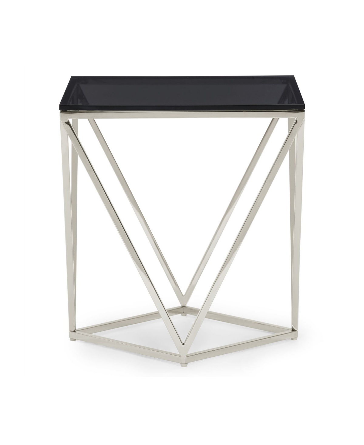 Shop Macy's Aria 22" Smoked Glass And Polished Stainless Steel End Table In Pol Stainless Steel,smoked Glass