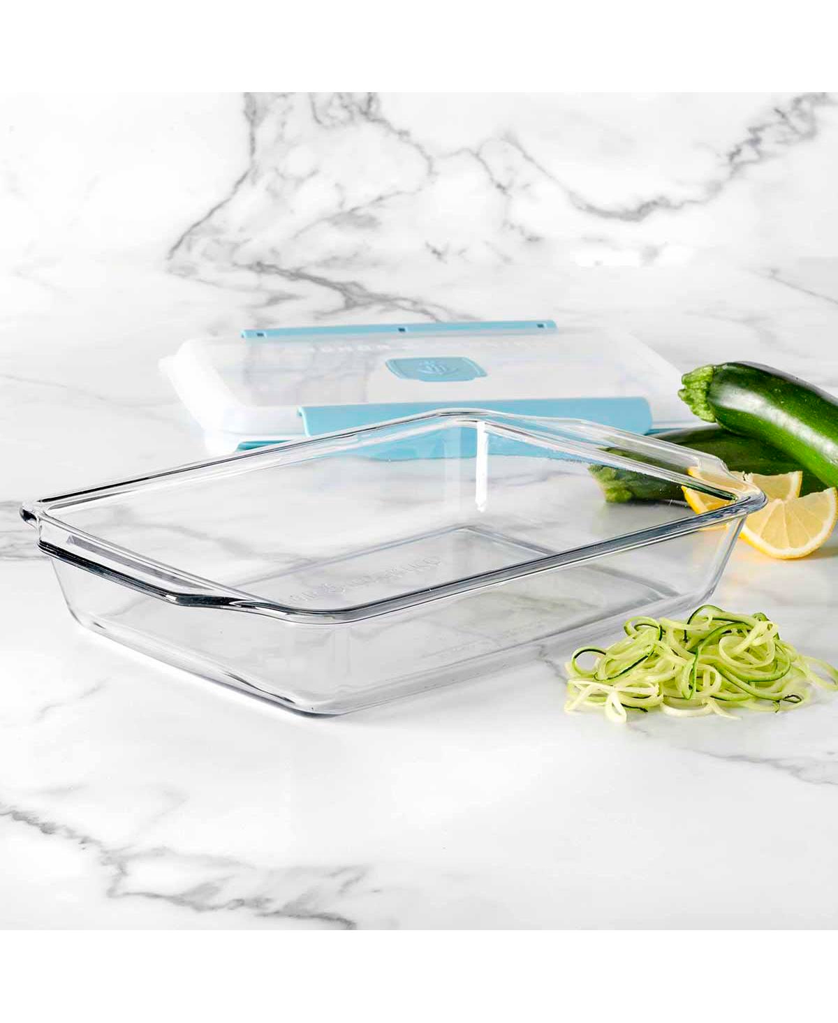 Shop Anchor Hocking Glass 3 Quarts Bake Dish With Truelock Lid, 2 Piece Set In Clear Glass,mineral Blue Lid
