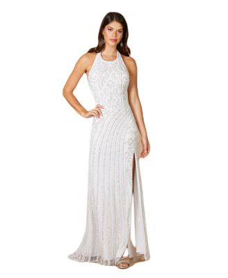 sachin and babi light blue dress Celebrity Inspired Sheath/ Column Halter Wedding Dresses main image 0