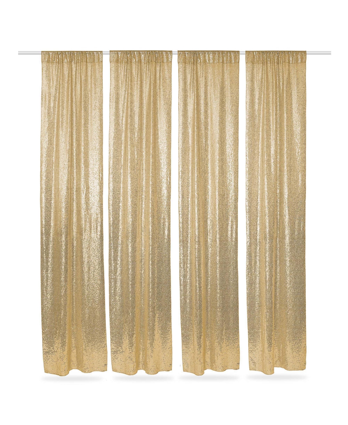 (Set of 4) Sequin Backdrop Curtains, 2ft x 8ft Rose Gold Glitter Backgrounds - Gold