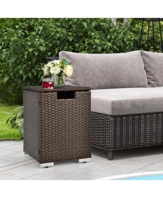 16'' Rattan Propane Tank Cover Hideaway Side Table 20 lbs