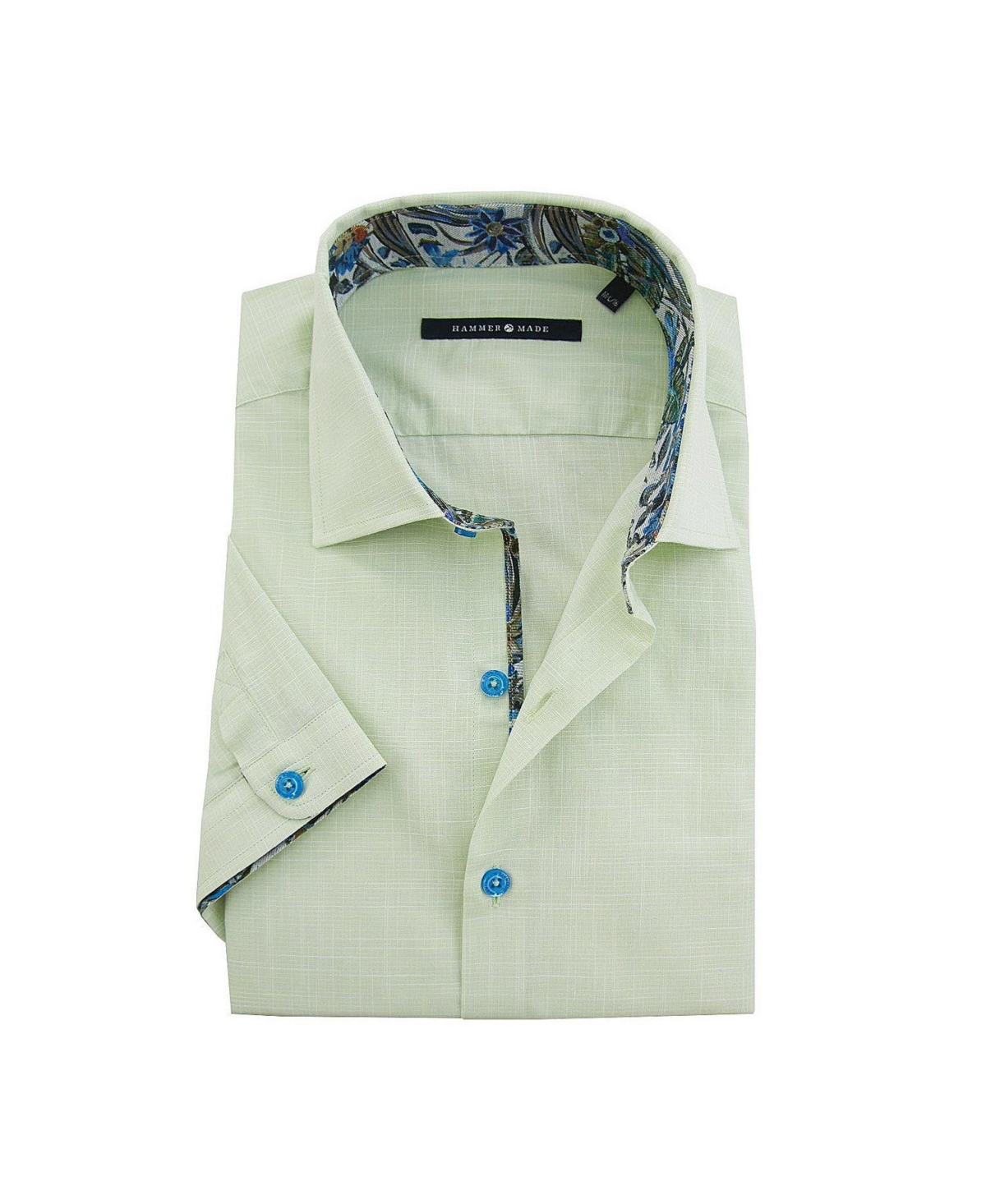 - Men's Cotton Green Short Sleeve Button Down Shirt with Spread Collar - Green