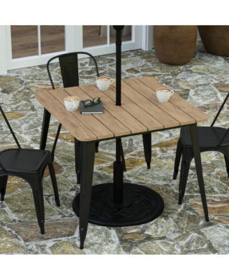 Dryden Indoor/Outdoor Dining Table With Umbrella Hole, 36" Square All Weather Poly Resin Top And Steel Base