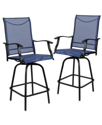 Set Of 2 Brett High Back Bar Height Swivel Patio Stools With Powder Coated Metal Frames And Textilene Upholstery
