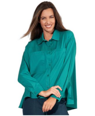 Women's Cropped High-Low Hem Yarn Dye Stripe Wear Anywhere Shirt