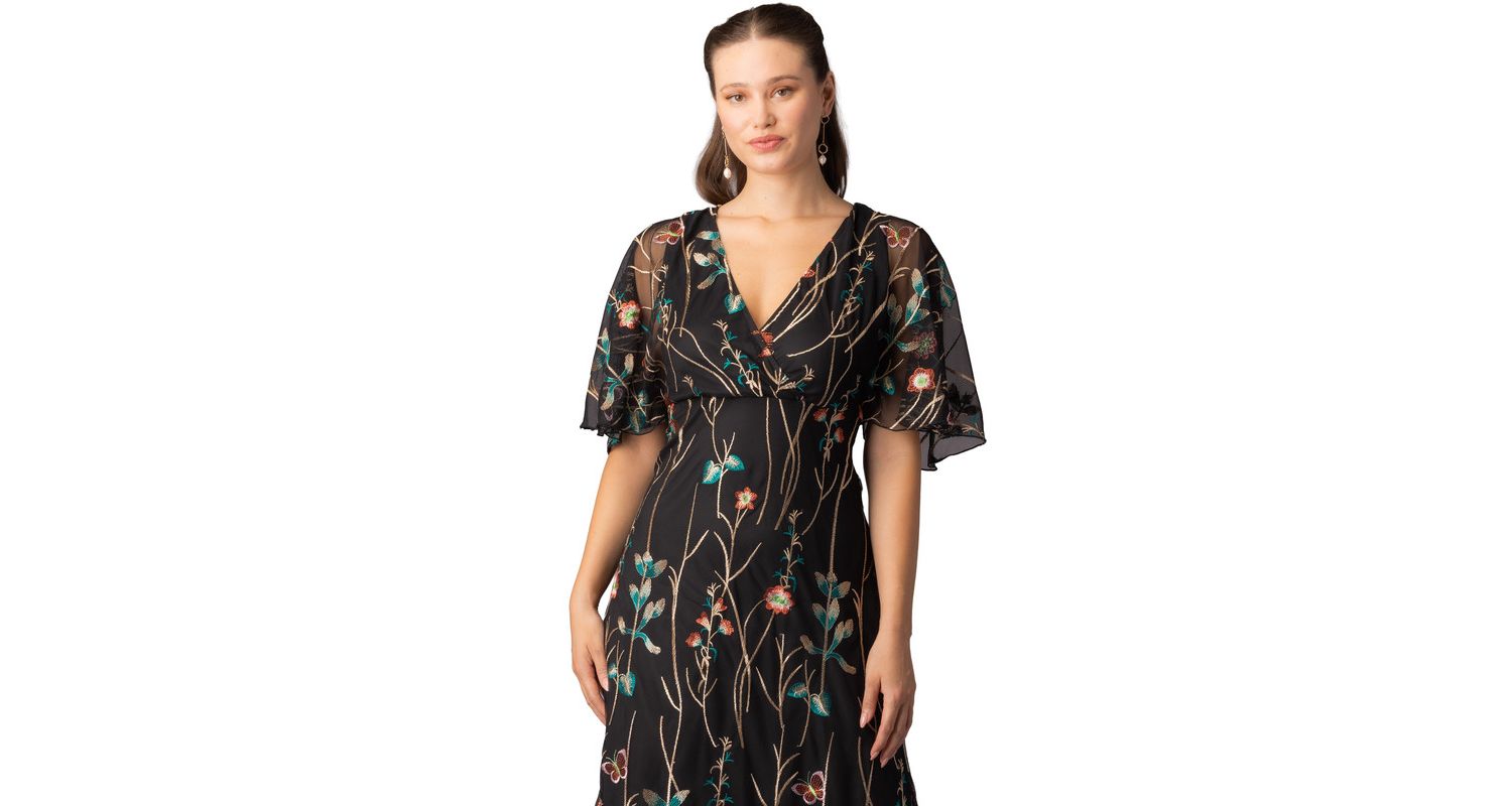 Women's Embroidered Elegance Evening Gown with Sleeves