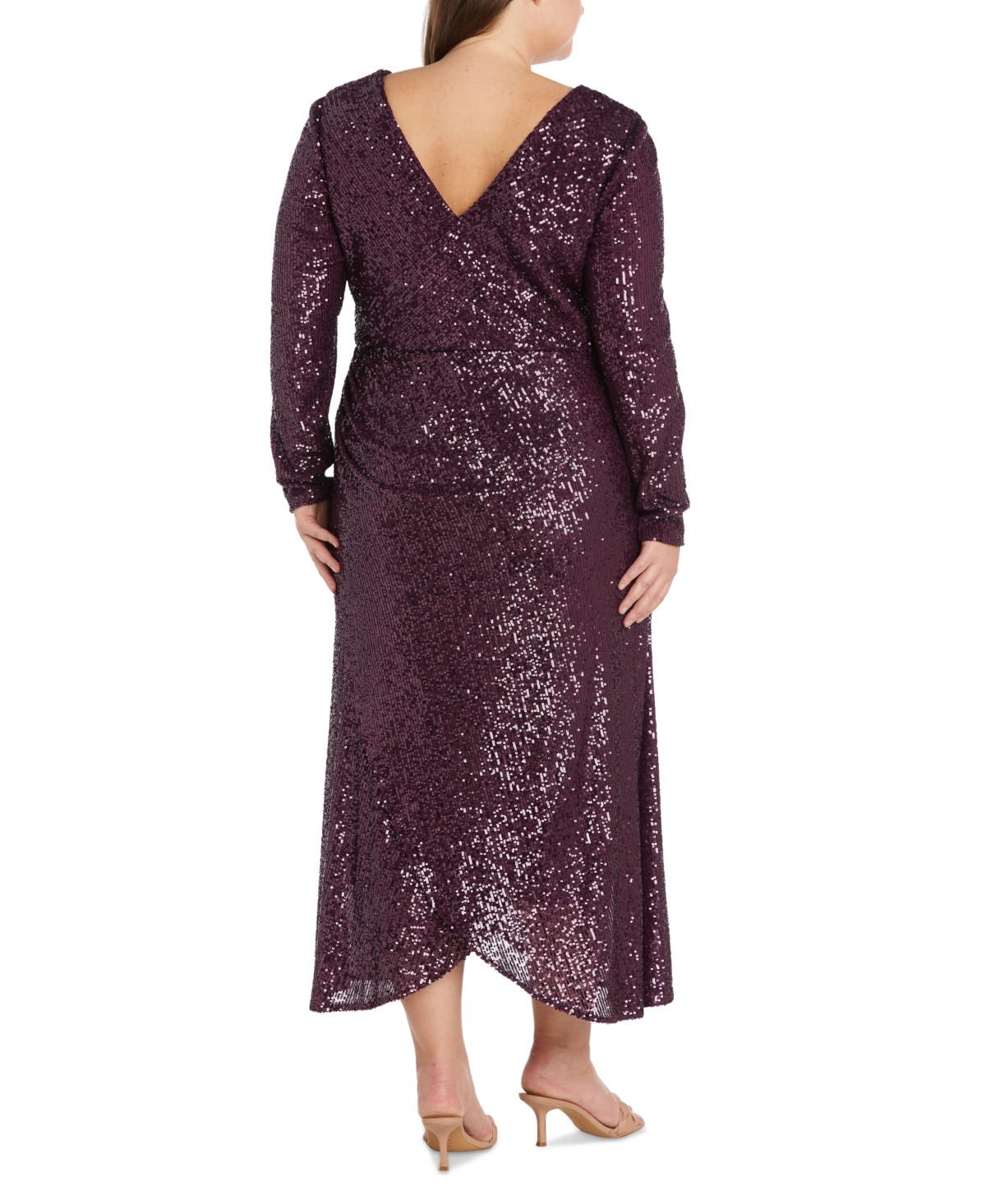 Shop Nightway Plus Size Sequin Ruched High-low Dress In Plum