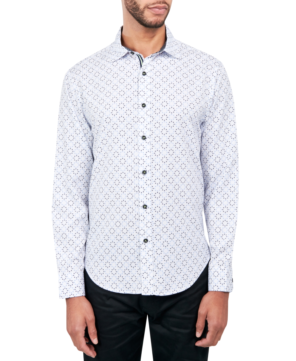 Men's Regular-Fit Non-Iron Performance Stretch Geo-Print Button-Down Shirt - White