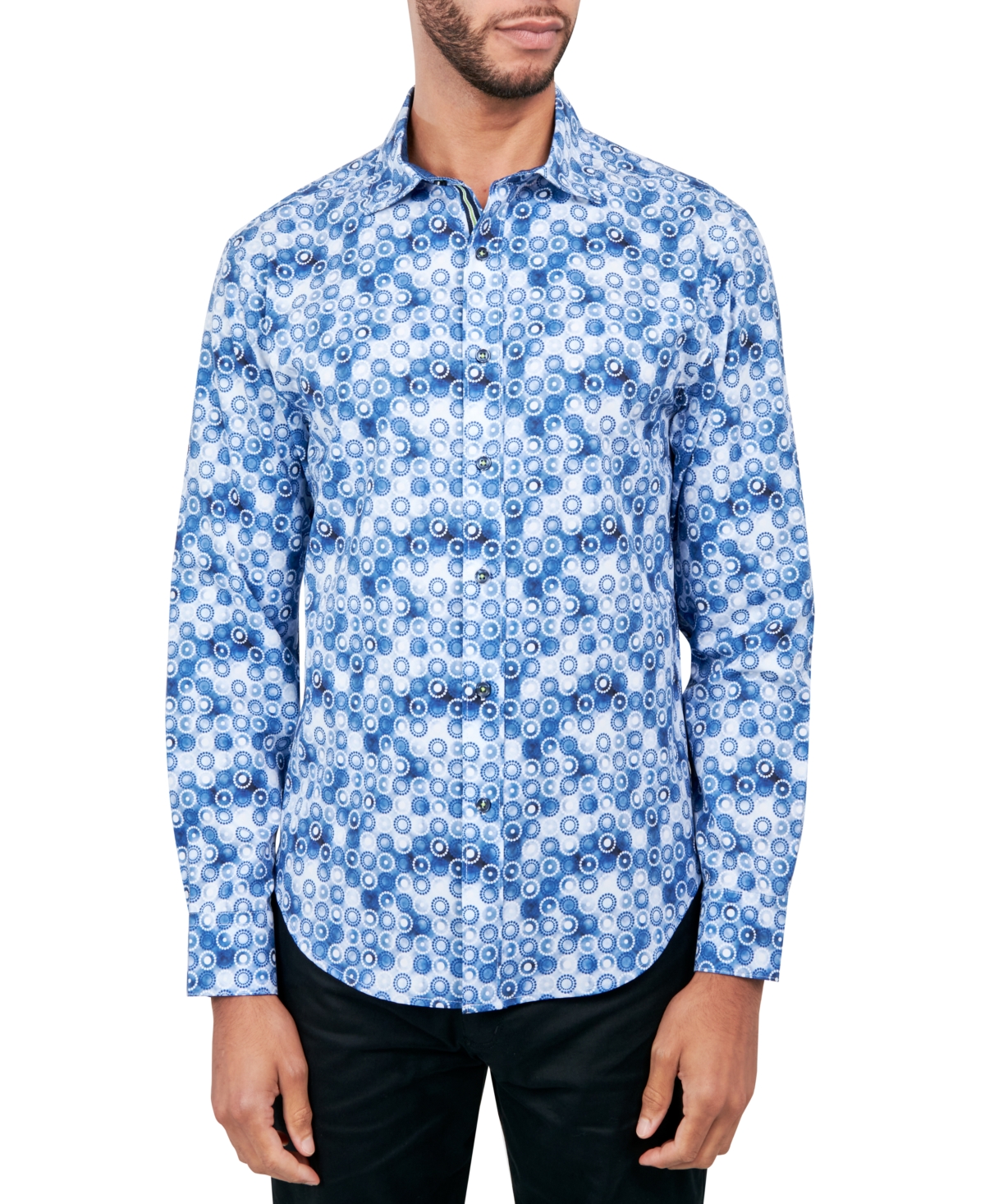 Men's Regular-Fit Non-Iron Performance Stretch Geo-Print Button-Down Shirt - Blue